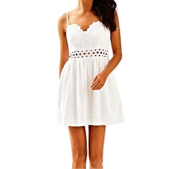 Lilly Pulitzer Rika White Lace Scalloped Embroidered Mini Dress 00 Resort Bridal - Picture 3 of 7